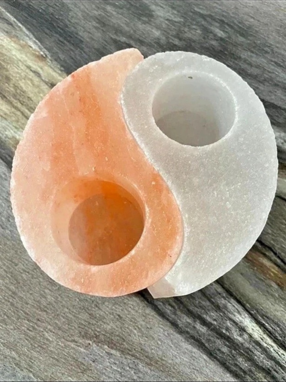 Yin-Yang Himalayan Salt Tealight Holder in White & Orange